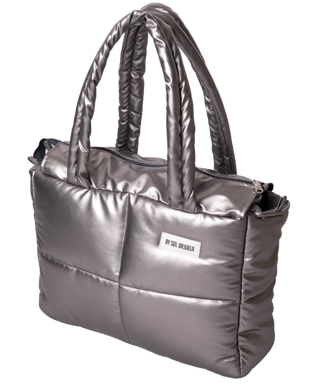 Maxi Bag Cuerina Plateada