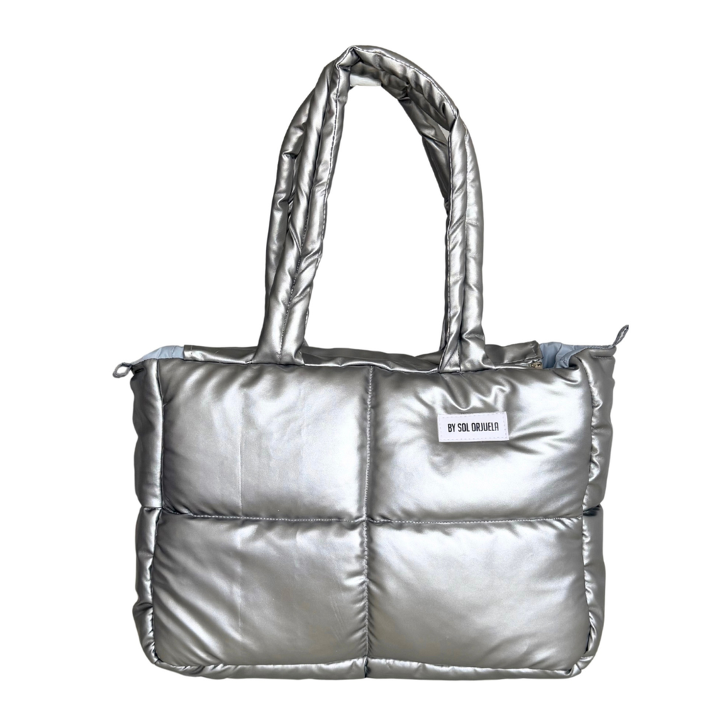 Maxi Bag Cuerina Plateada