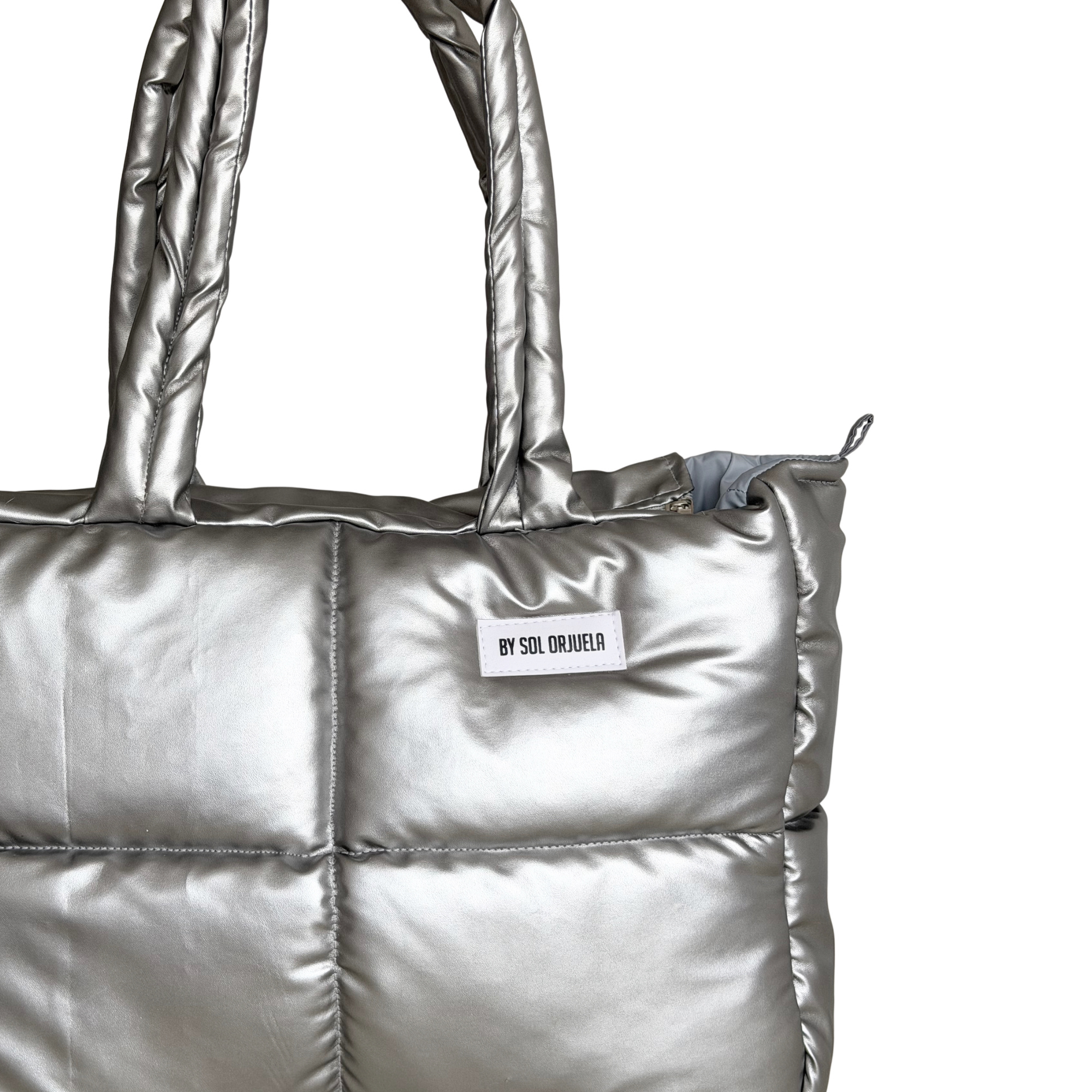 Maxi Bag Cuerina Plateada