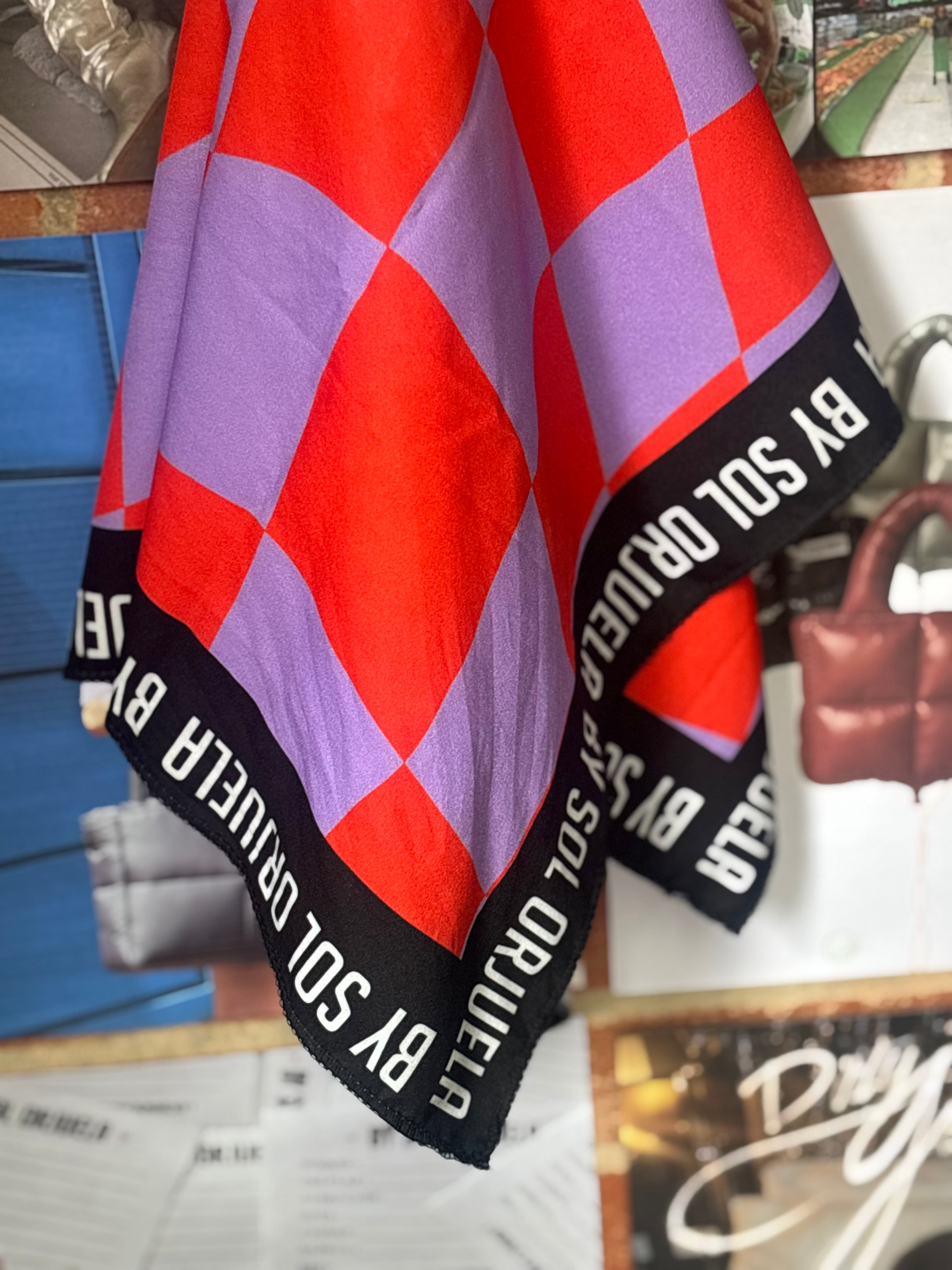 Bandana Cuadros Lila- Mandarina