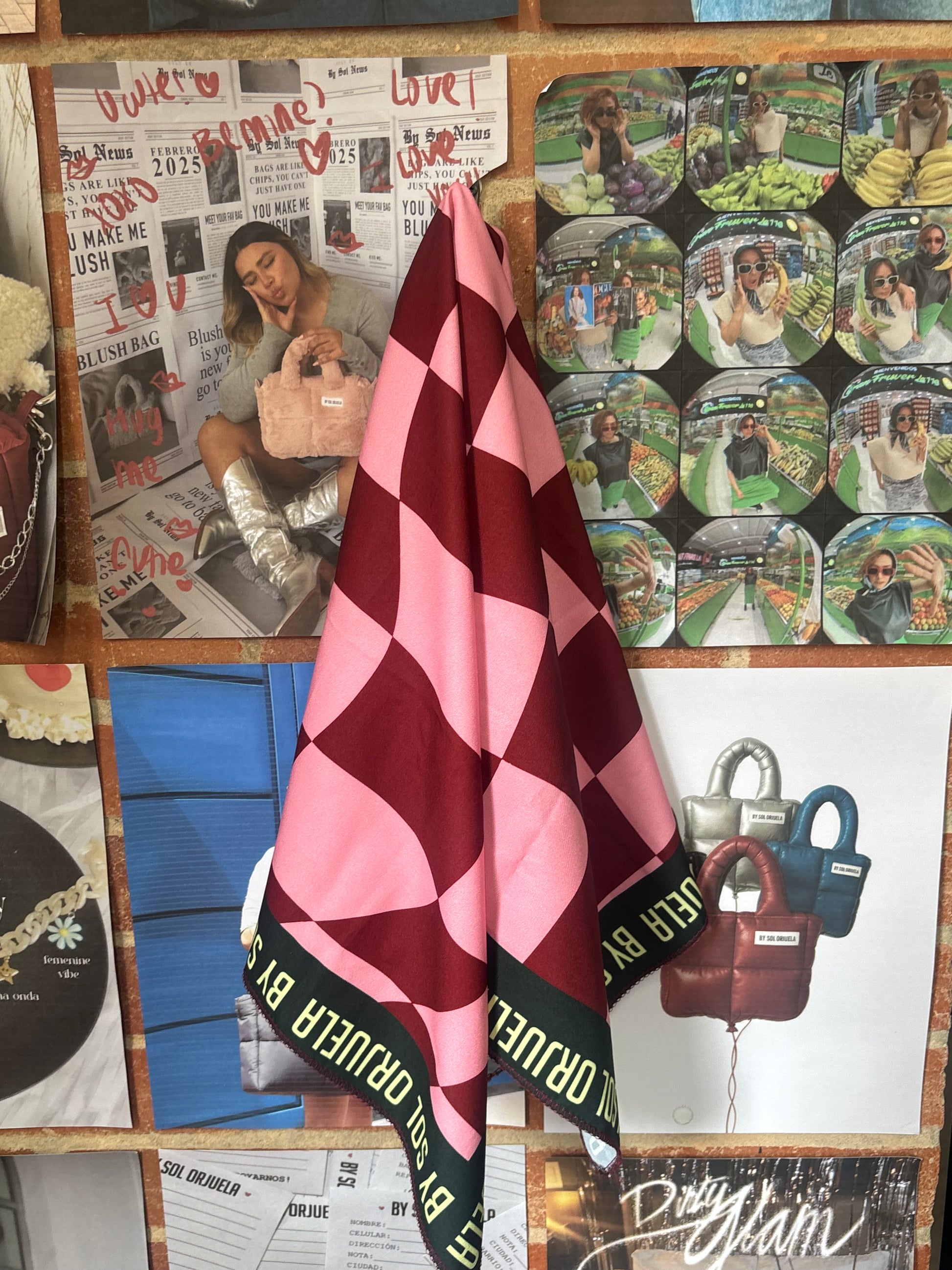 Bandana Cuadros Rosa- Vino